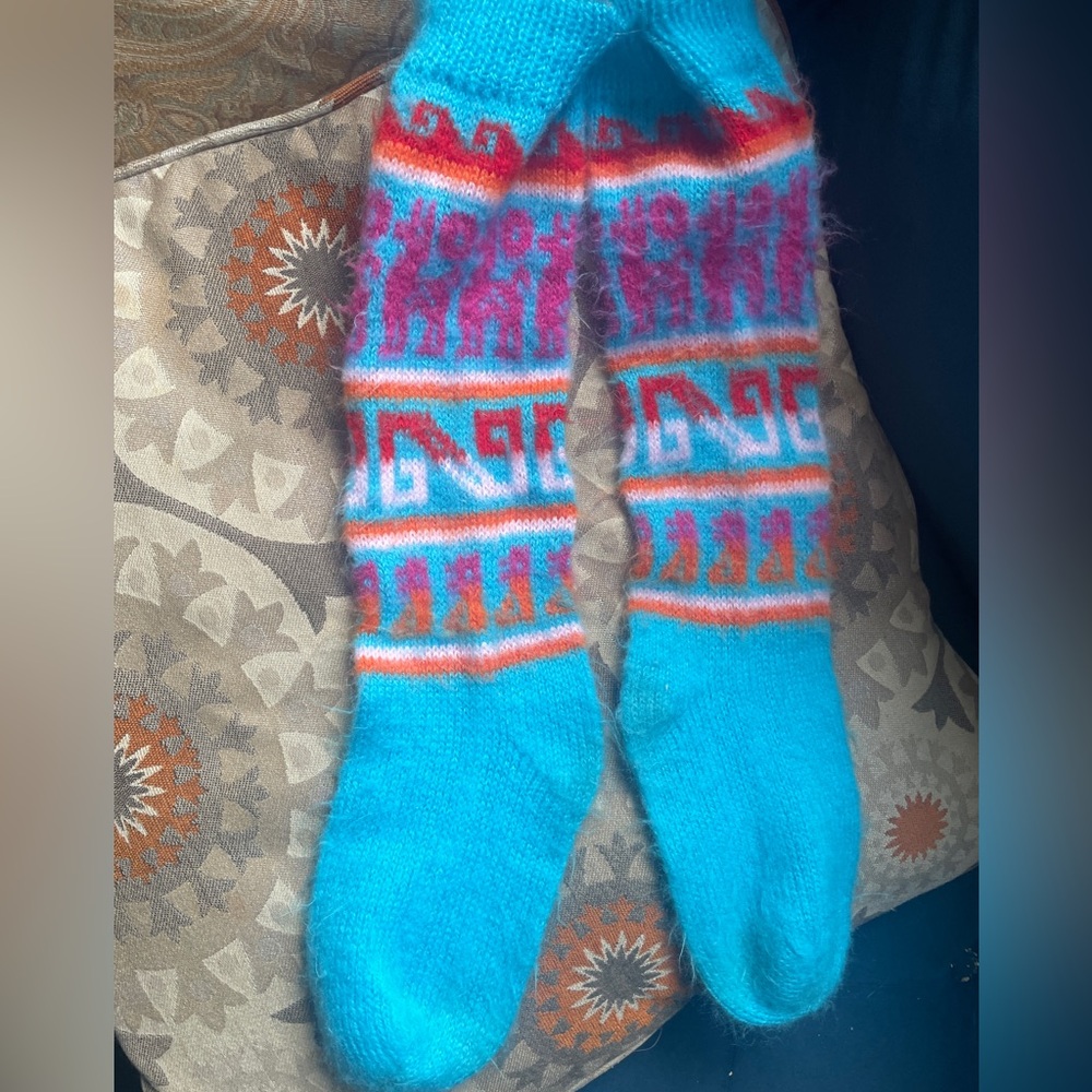 100% Alpaca Colorful Patterned Socks Handmade in South America
